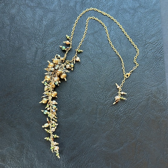 14K GF Necklace Cascading Freshwater Pearls & Faceted Crystals Multicolored - Picture 7 of 10